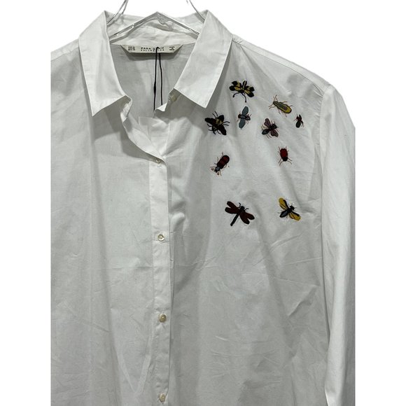 Embroidered Insect White Women's Top - Picture 2 of 9